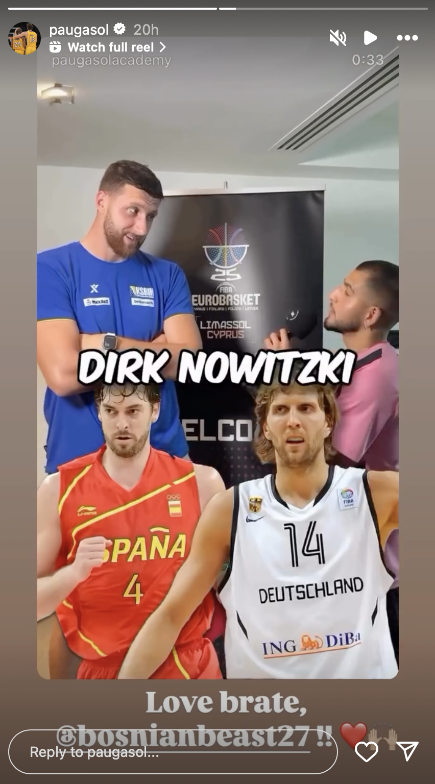 Pau Gasol showed love to Jusuf Nurkic on Instagram.