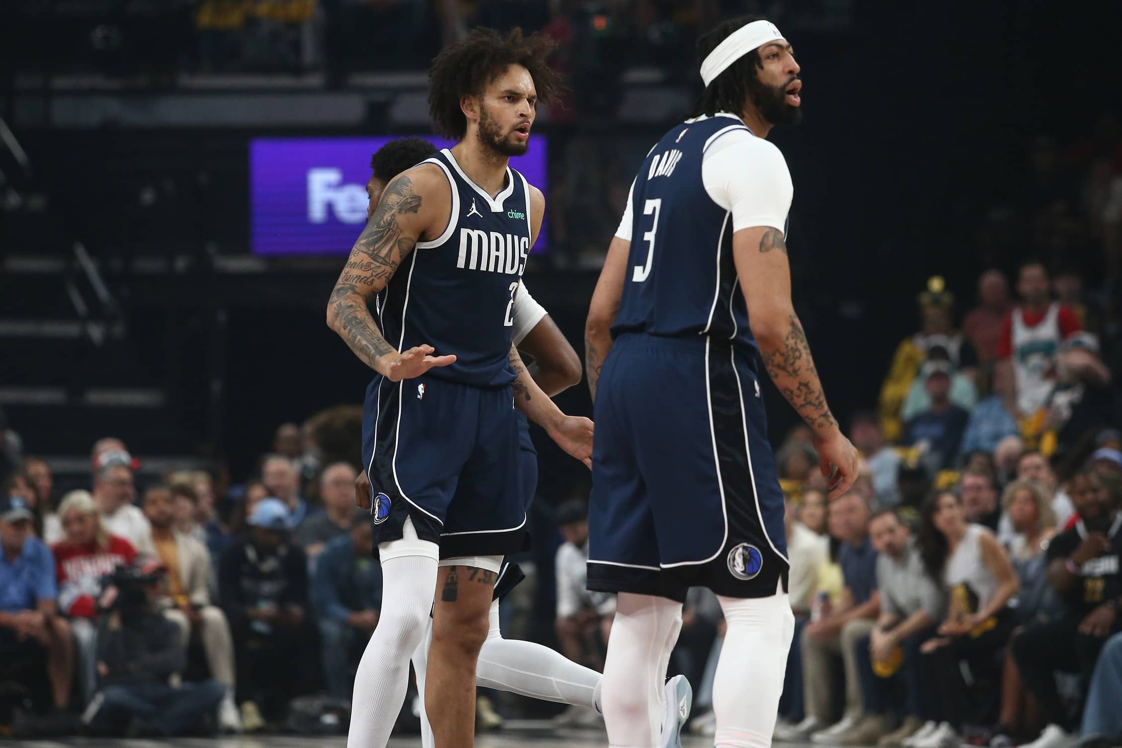 Mavericks center Dereck Lively II and forward Anthony Davis during the first quarter against the Grizzlies at FedExForum