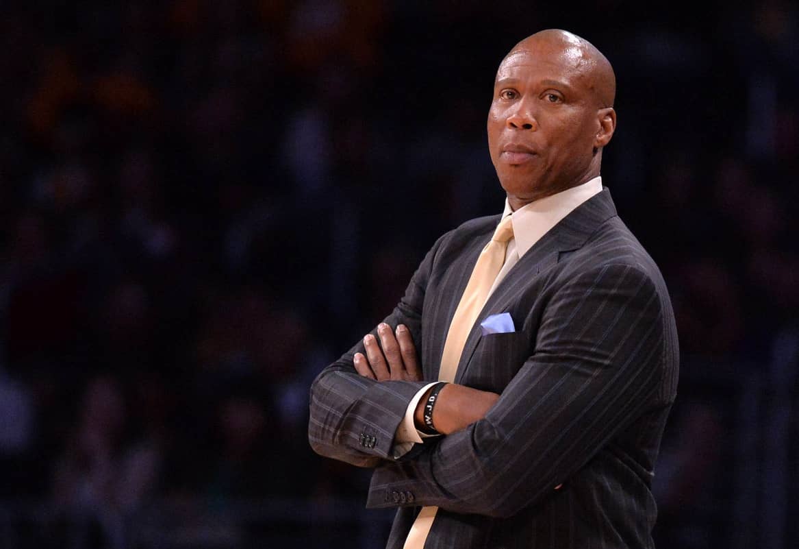 Lakers head coach Byron Scott reacts during an NBA game against the Kings at Staples Center
