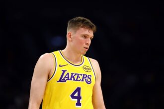 Lakers guard Dalton Knecht against the Suns during an NBA preseason game at Mortgage Matchup Center