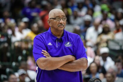 Ghost Ballers head coach George Gervin during the game at the American Airlines Center.