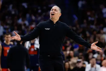 Denver, Colorado, USA; Los Angeles Clippers head coach Tyronn Lue in the third quarter against the Denver Nuggets during Game 2 of the first round of the 2025 NBA Playoffs at Ball Arena. Mandatory Credit: Isaiah J. Downing-Imagn Images