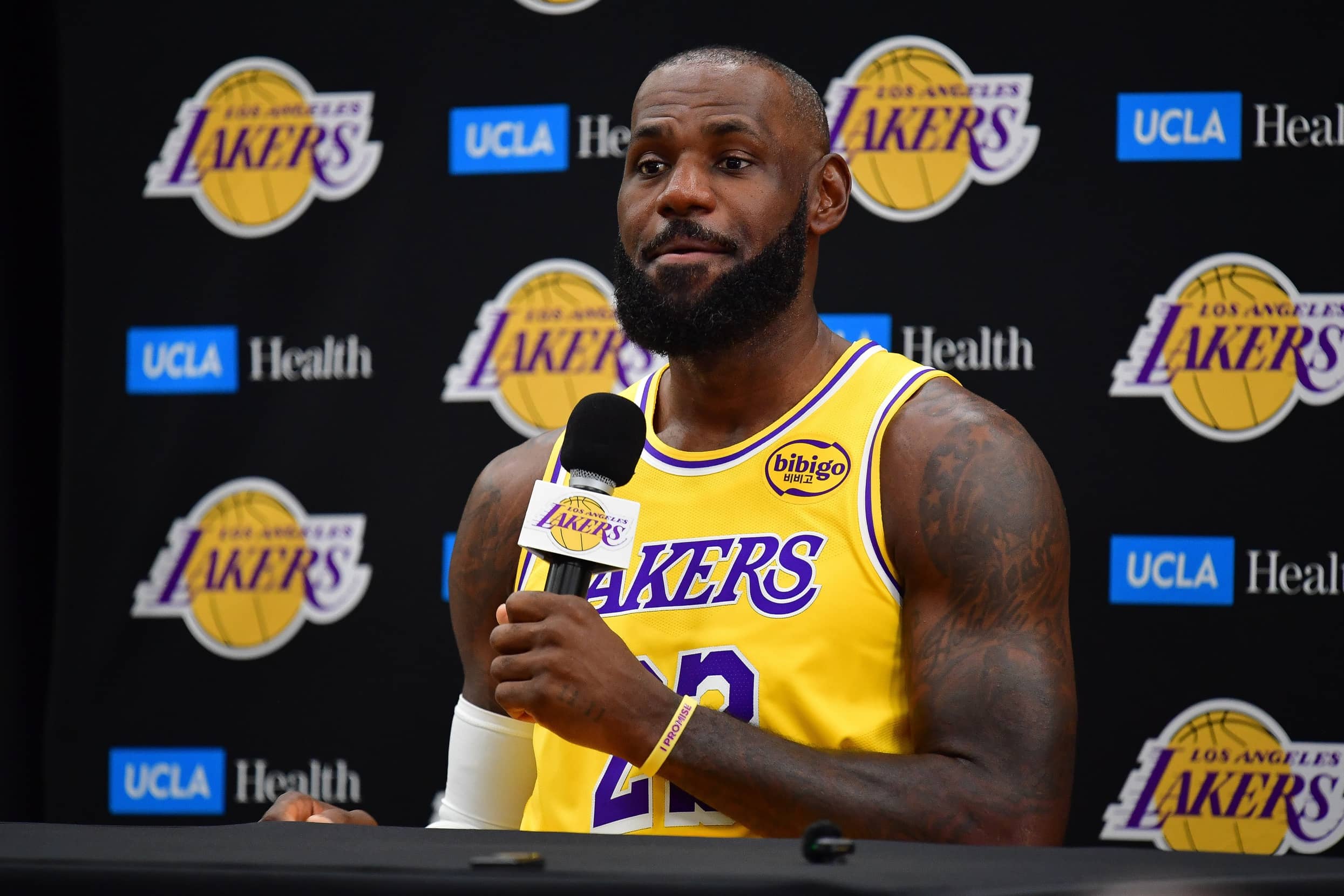 Lakers forward LeBron James during media day at UCLA Health Training Center