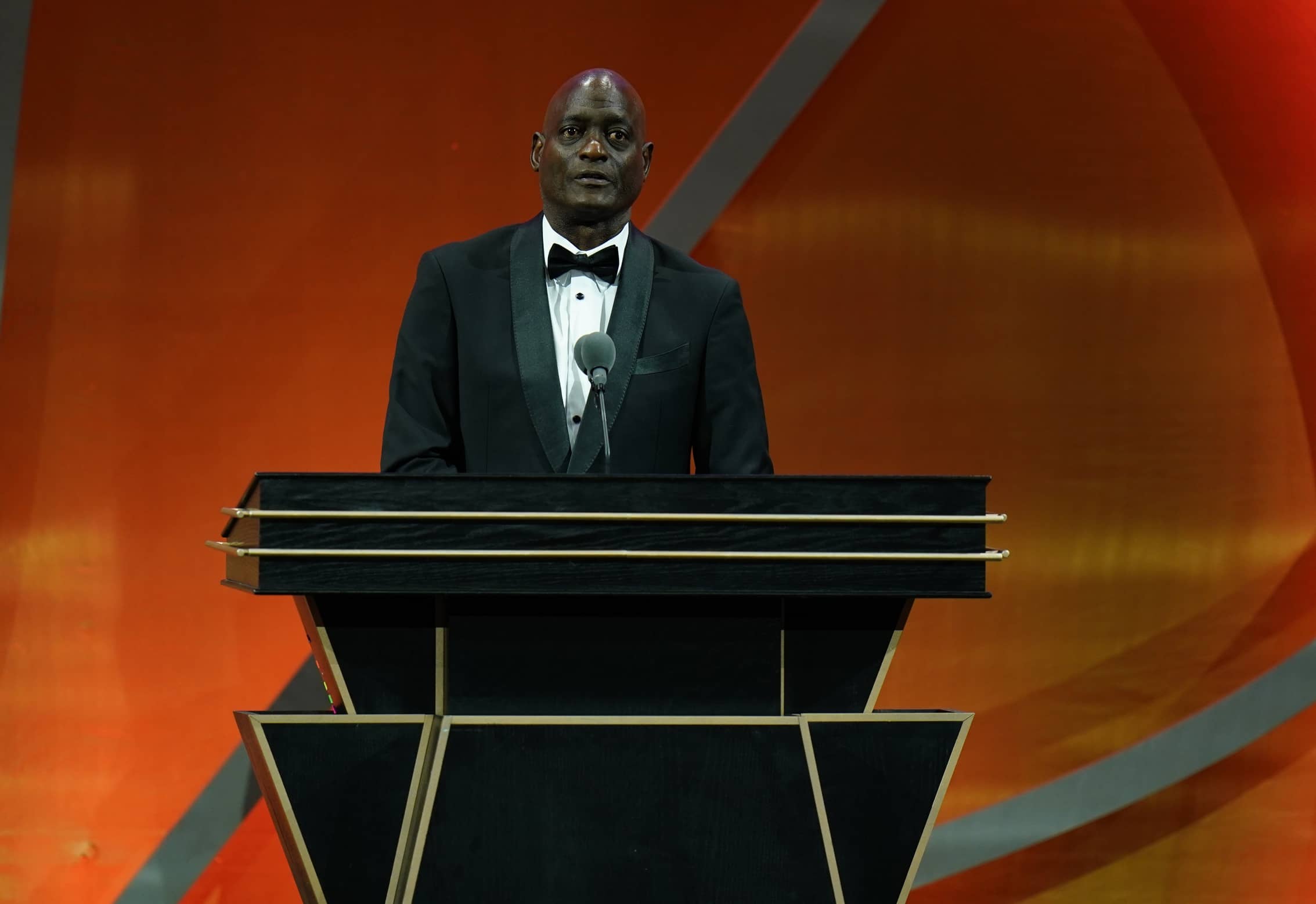 Class of 2024 inductee Michael Cooper speaks during the Naismith Memorial Basketball Hall of Fame Enshrinement at Symphony Hall Springfield.