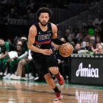 Dec 12, 2024; Boston, Massachusetts, USA; Detroit Pistons guard Cade Cunningham (2) dribbles against the Boston Celtics during the first half at TD Garden. Mandatory Credit: Eric Canha-Imagn Images
