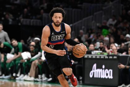 Dec 12, 2024; Boston, Massachusetts, USA; Detroit Pistons guard Cade Cunningham (2) dribbles against the Boston Celtics during the first half at TD Garden. Mandatory Credit: Eric Canha-Imagn Images