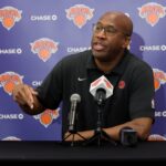 Sep 23, 2025; New York, NY, USA; New York Knicks head coach Mike Brown speaks to the media during a media day press conference at the Madison Square Garden training center. Mandatory Credit: Brad Penner-Imagn Images
