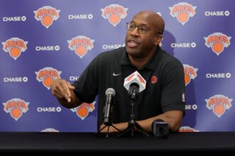 Sep 23, 2025; New York, NY, USA; New York Knicks head coach Mike Brown speaks to the media during a media day press conference at the Madison Square Garden training center. Mandatory Credit: Brad Penner-Imagn Images
