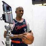 Sep 29, 2025; Inglewood, CA, USA; Los Angeles Clippers guard Chris Paul (3) poses during media day at Intuit Dome. Mandatory Credit: Jayne Kamin-Oncea-Imagn Images