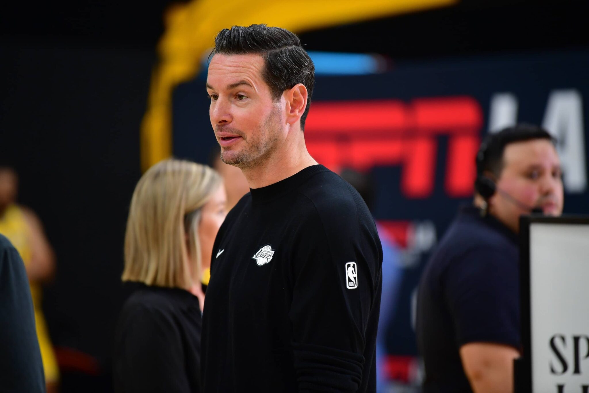 Sep 29, 2025; Los Angeles, CA, USA; Los Angeles Lakers head coach JJ Redick during media day at UCLA Health Training Center. Mandatory Credit: Gary A. Vasquez-Imagn Images