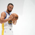 Sep 29, 2025; San Francisco, CA, USA; Golden State Warriors guard Stephen Curry (30) holds onto the ball during Media Day at the Chase Center. Mandatory Credit: Cary Edmondson-Imagn Images