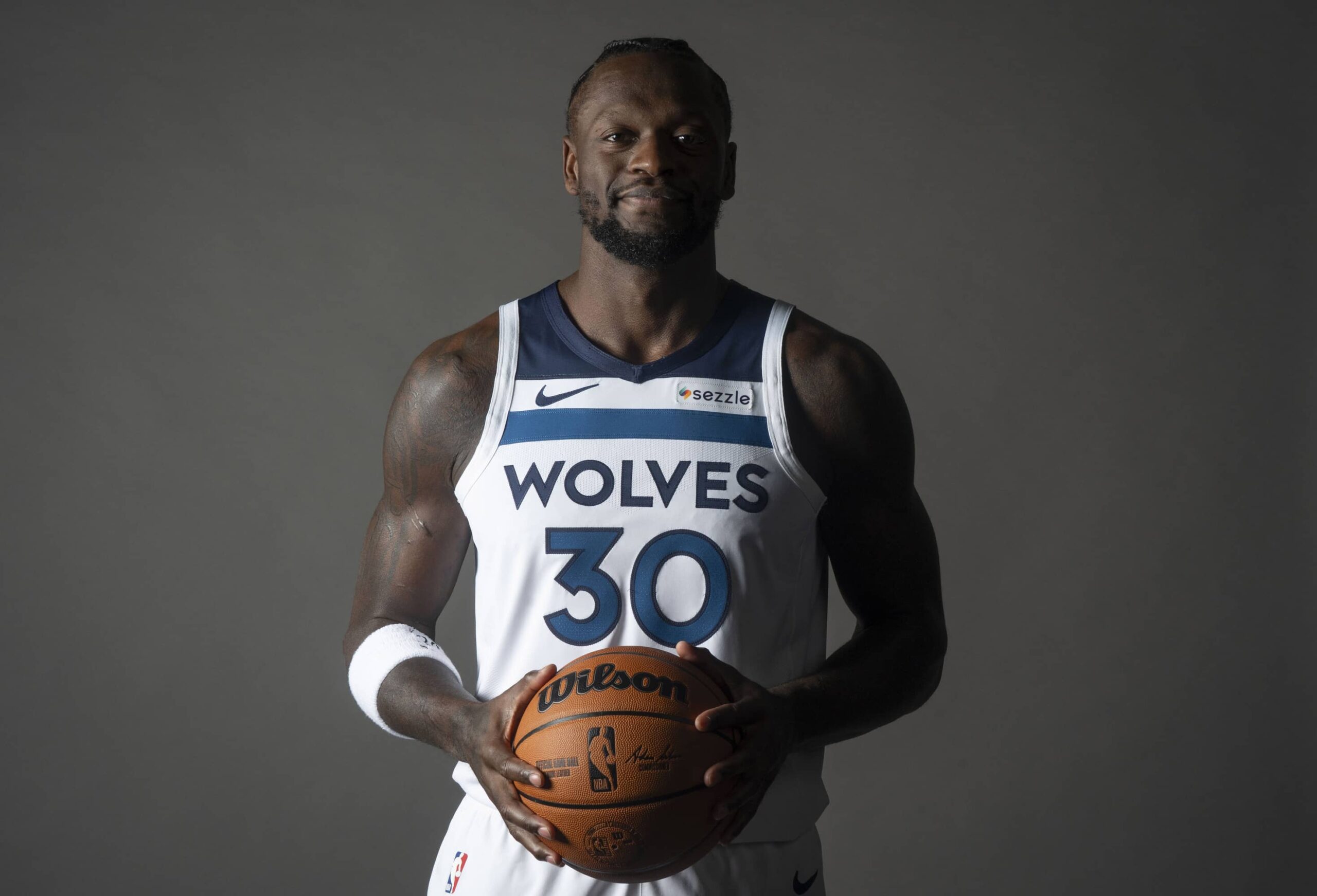 Sep 29, 2025; Minneapolis, MN, USA; Minnesota Timberwolves forward Julius Randle (30) poses for a photograph as part of media day at Target Center. Mandatory Credit: Bruce Kluckhohn-Imagn Images