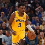 Oct 5, 2025; San Francisco, California, USA; Los Angeles Lakers guard Bronny James (9) dribbles upcourt against the Golden State Warriors in the second quarter at Chase Center. Mandatory Credit: David Gonzales-Imagn Images