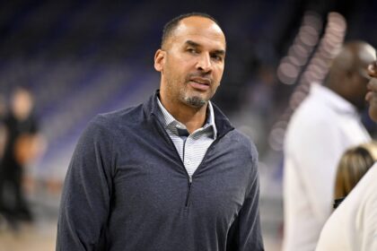 Fort Worth, Texas, USA; Dallas Mavericks general manager Nico Harrison looks on before the game against the Oklahoma City Thunder at Dickie's Arena. Mandatory Credit: Jerome Miron-Imagn Images