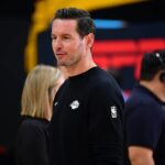 Los Angeles, CA, USA; Los Angeles Lakers head coach JJ Redick during media day at UCLA Health Training Center. Mandatory Credit: Gary A. Vasquez-Imagn Images