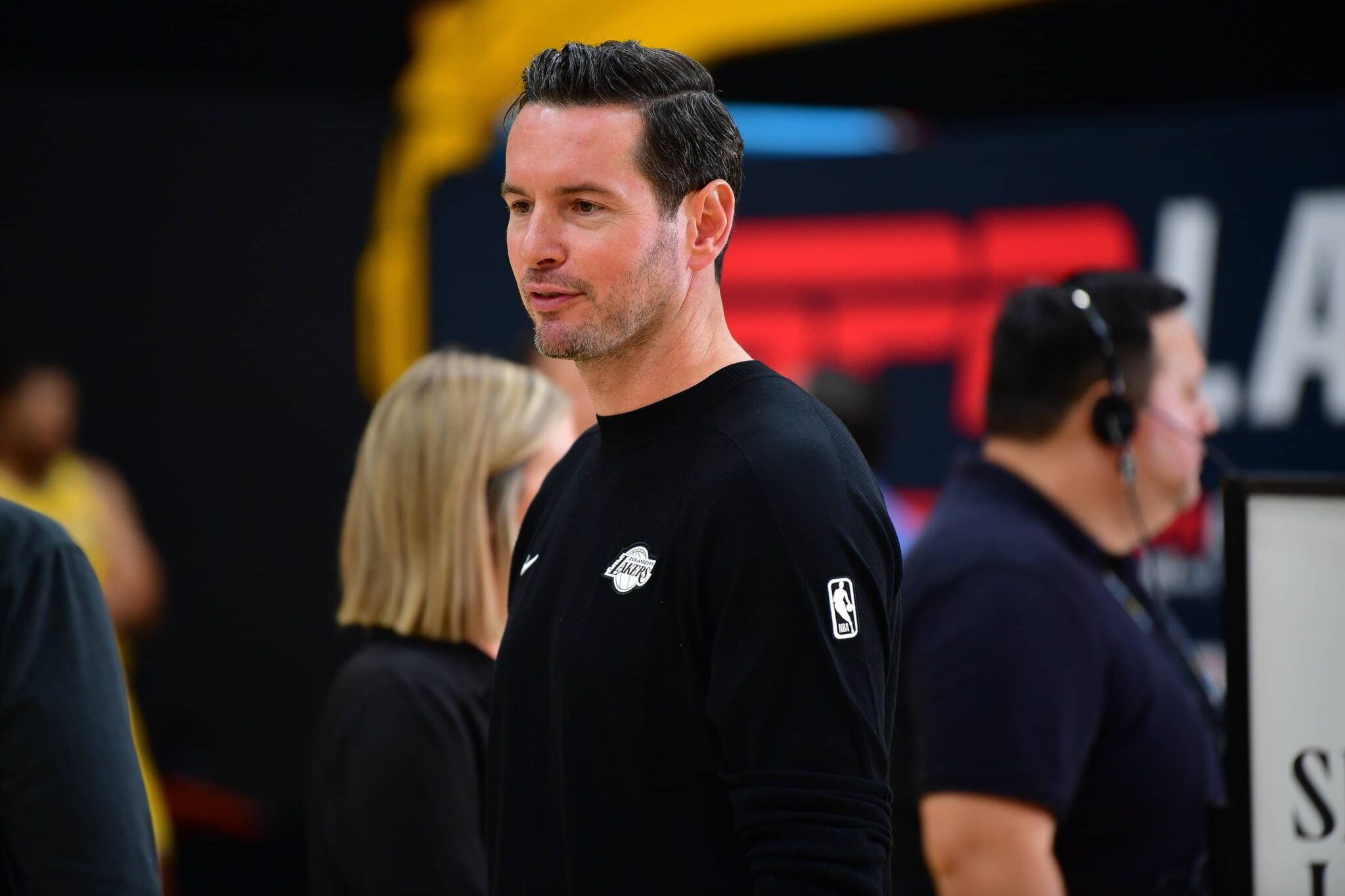 Los Angeles, CA, USA; Los Angeles Lakers head coach JJ Redick during media day at UCLA Health Training Center. Mandatory Credit: Gary A. Vasquez-Imagn Images