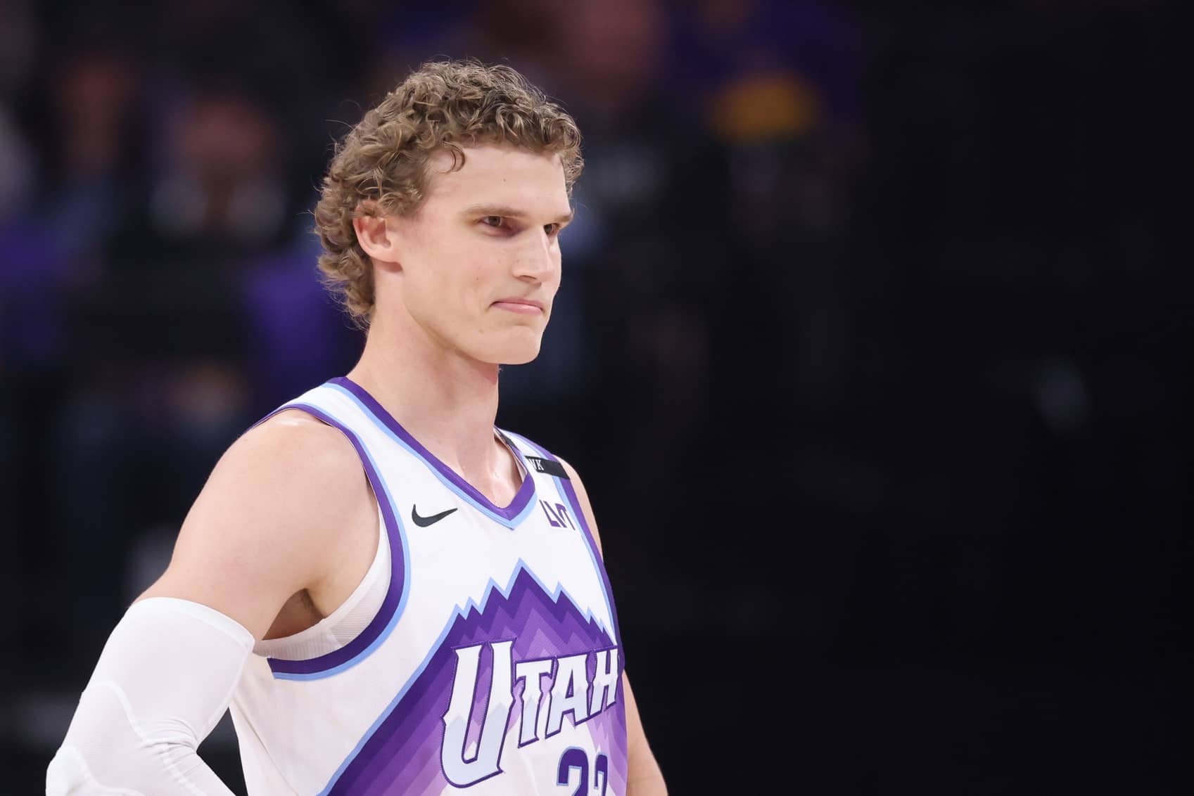 Salt Lake City, Utah, USA; Utah Jazz forward Lauri Markkanen (23) looks on against the Los Angeles Clippers during the first quarter at Delta Center. Mandatory Credit: Rob Gray-Imagn Images