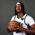 Milwaukee, WI, USA; Milwaukee Bucks center Myles Turner (3) poses for a picture during Milwaukee Bucks Media Day at the Fiserv Forum. Mandatory Credit: Benny Sieu-Imagn Images