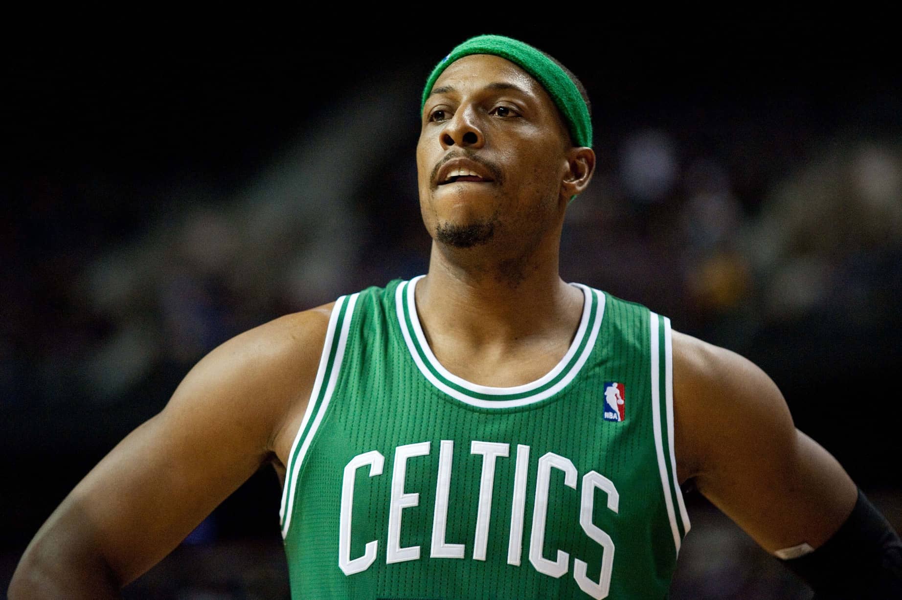 Auburn Hills, MI, USA; Boston Celtics small forward Paul Pierce (34) during the second quarter against the Detroit Pistons at The Palace. Mandatory Credit: Tim Fuller-Imagn Images