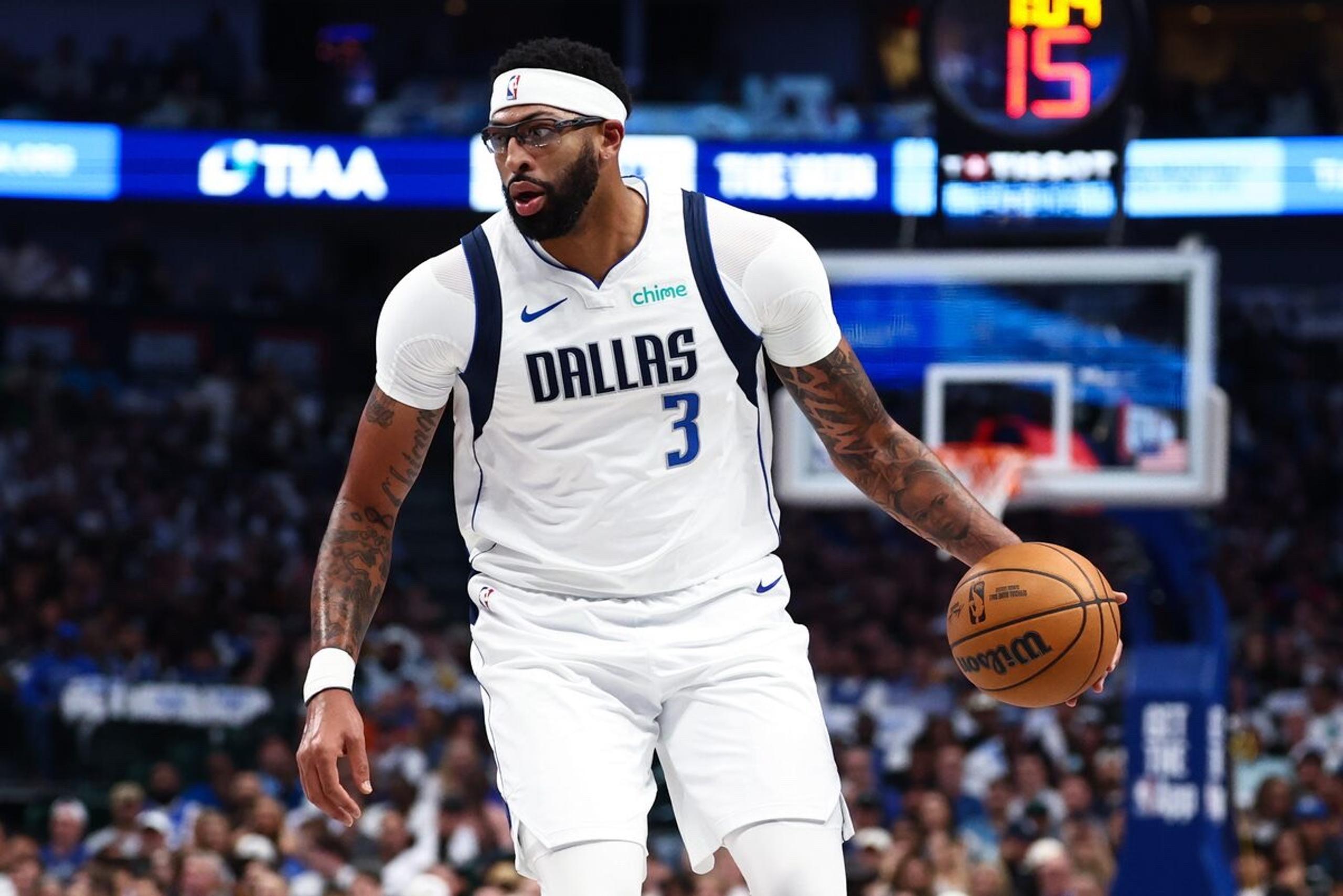 Oct 22, 2025; Dallas, Texas, USA; Dallas Mavericks forward Anthony Davis (3) in action during the game against the San Antonio Spurs at American Airlines Center. Mandatory Credit: Kevin Jairaj-Imagn Images