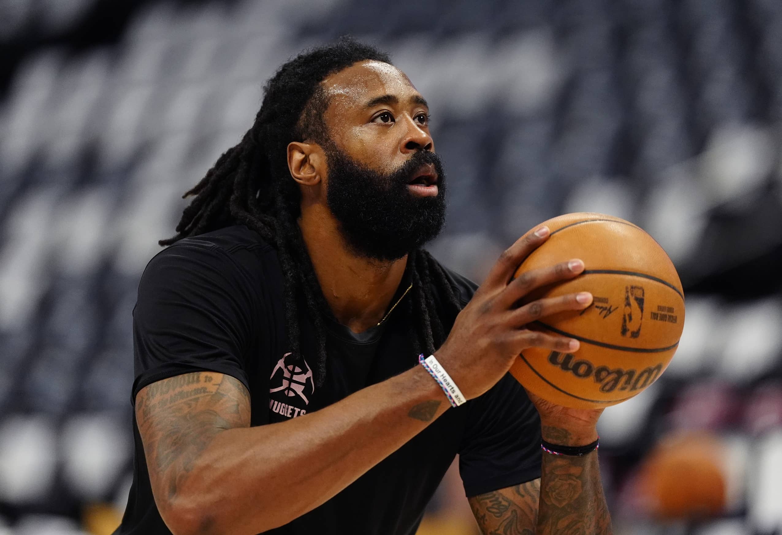 Denver Nuggets center DeAndre Jordan (6) before the game against the Oklahoma City Thunder during game three of the second round for the 2025 NBA Playoffs at Ball Arena.