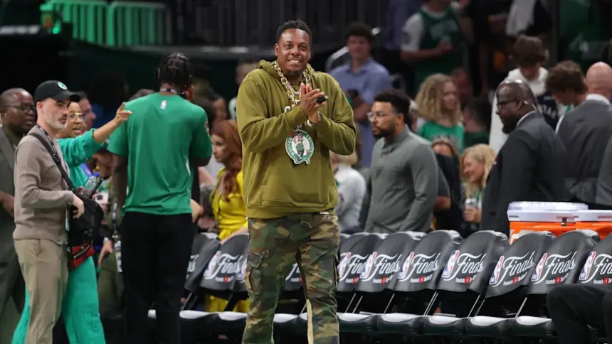 Jun 9, 2024; Boston, Massachusetts, USA; Boston Celtics former player Paul Pierce walks onto the court before game two of the 2024 NBA Finals between the Boston Celtics and the Dallas Mavericks at TD Garden. Mandatory Credit: Peter Casey-Imagn Images