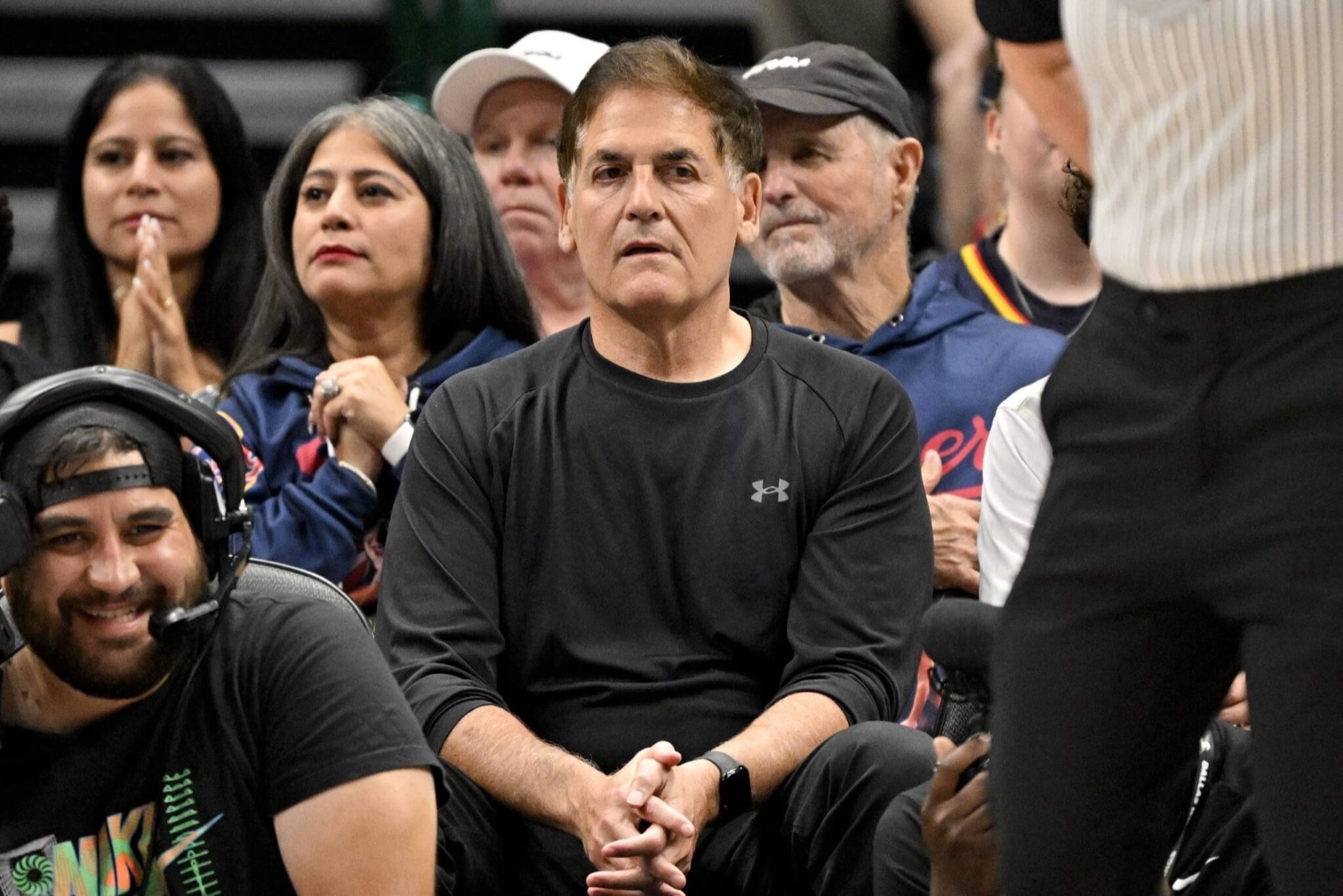Jun 27, 2025; Dallas, Texas, USA; Dallas Mavericks minority owner Mark Cuban watches the game between the Dallas Wings and the Indiana Fever during the first quarter at the American Airlines Center. Mandatory Credit: Jerome Miron-Imagn Images