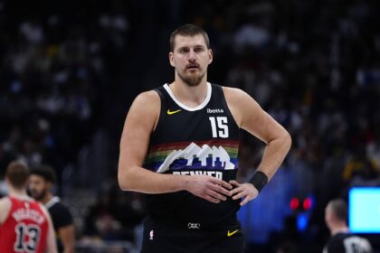 Denver Nuggets center Nikola Jokic (15) during the first quarter against the Chicago Bulls at Ball Arena.
