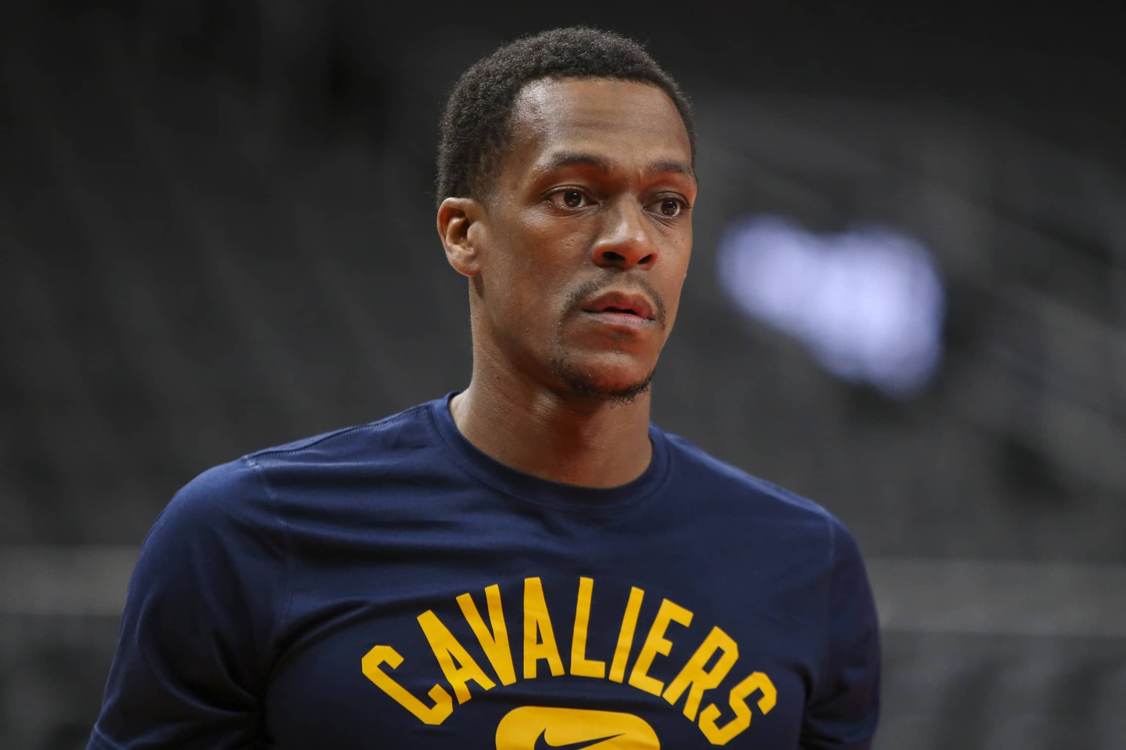 Cleveland Cavaliers guard Rajon Rondo (1) before a game against the Atlanta Hawks at State Farm Arena.