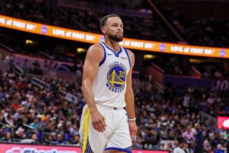 Nov 18, 2025; Orlando, Florida, USA; Golden State Warriors guard Stephen Curry (30) after a timeout during the second half against the Orlando Magic at Kia Center. Mandatory Credit: Mike Watters-Imagn Images