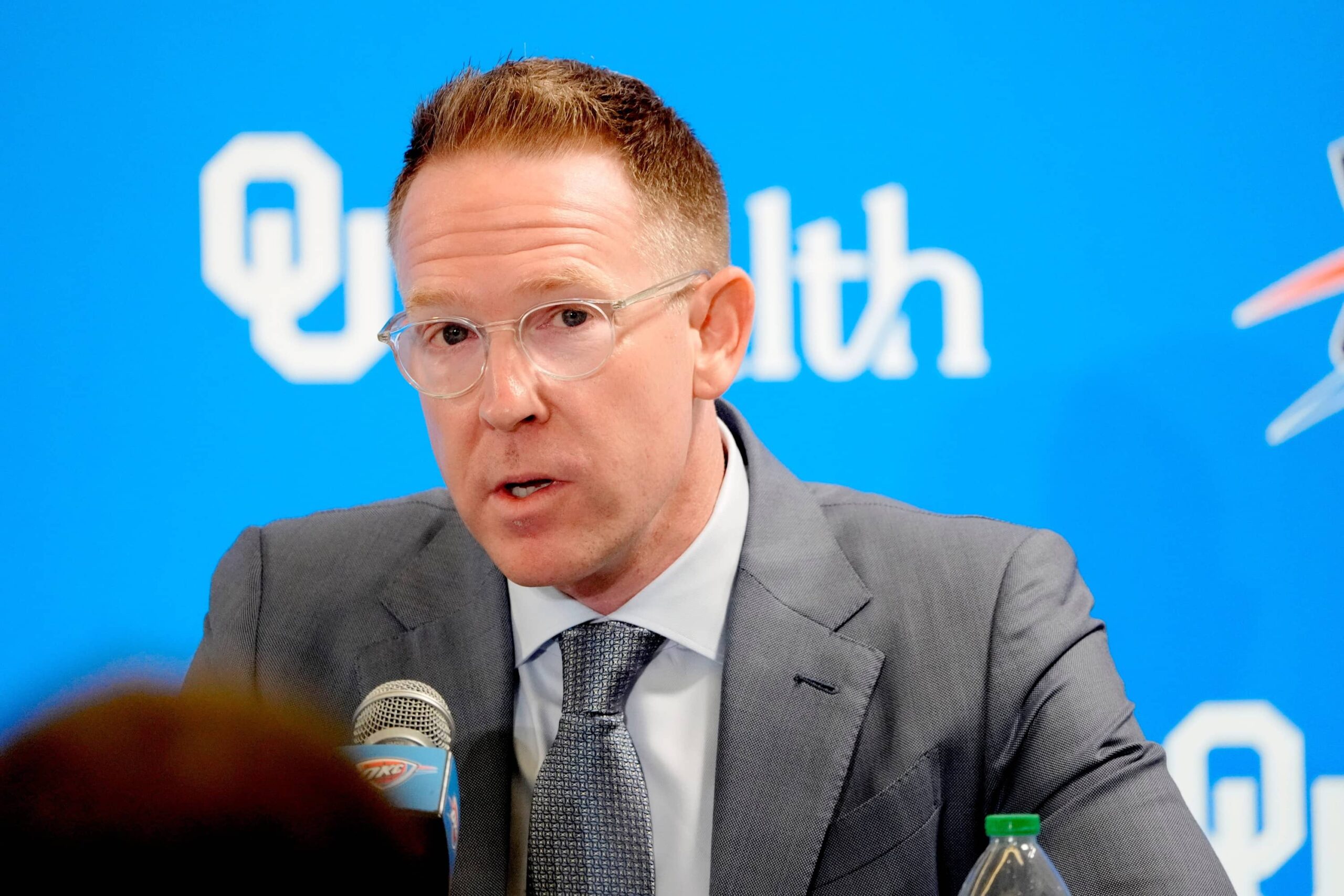 Thunder general manager Sam Presti speaks during an introductory press conference for the 2024 Thunder draft picks at Oklahoma Contemporary Arts Center in Oklahoma City, Saturday, June, 29, 2024.