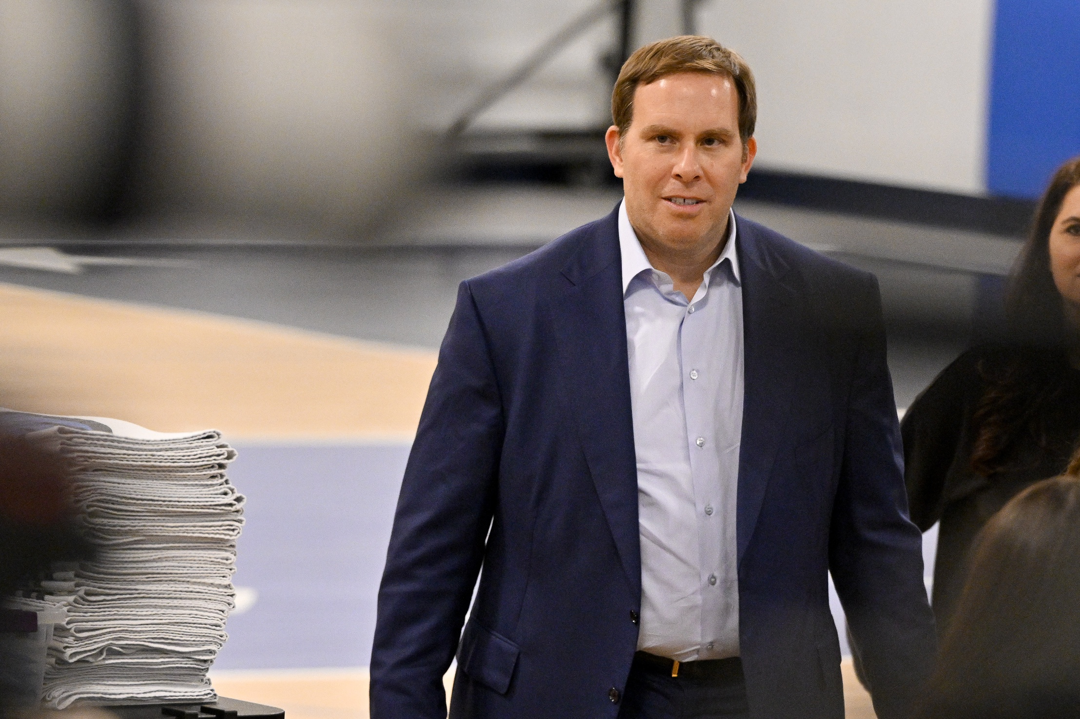 Jun 27, 2025; Dallas, TX, USA; Dallas Mavericks governor Patrick Dumont arrives at a press conference at the Dallas Mavericks Practice Facility. Mandatory Credit: Jerome Miron-Imagn Images