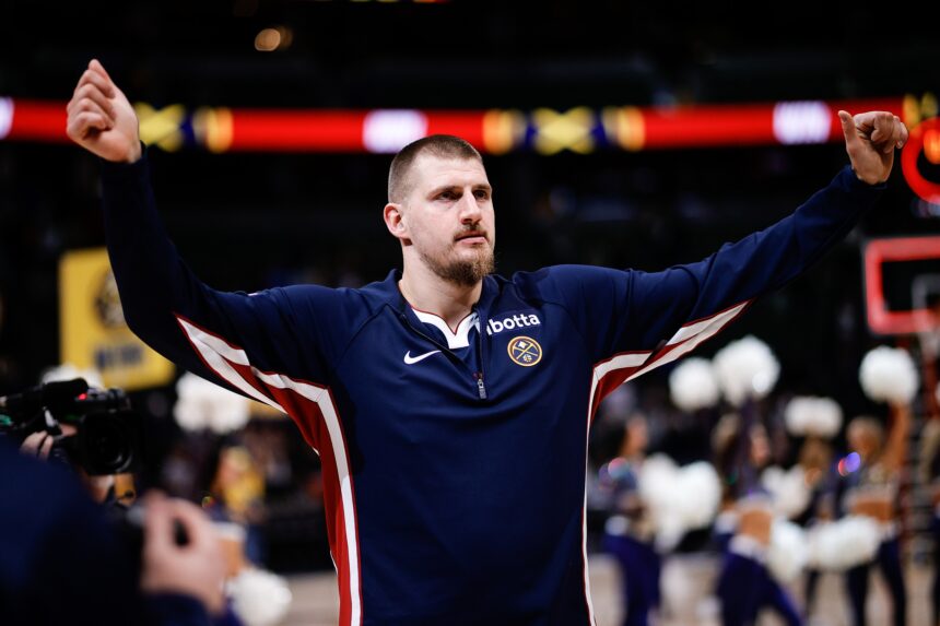 Oct 29, 2025; Denver, Colorado, USA; Denver Nuggets center Nikola Jokic (15) after the game against the New Orleans Pelicans at Ball Arena. Mandatory Credit: Isaiah J. Downing-Imagn Images