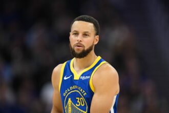 Nov 4, 2025; San Francisco, California, USA; Golden State Warriors guard Stephen Curry (30) looks on against the Phoenix Suns in the second quarter at Chase Center. Mandatory Credit: Eakin Howard-Imagn Images