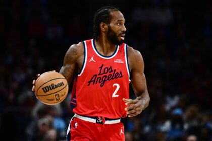 Nov 23, 2025; Cleveland, Ohio, USA; Los Angeles Clippers forward Kawhi Leonard (2) brings the ball up court against the Cleveland Cavaliers during the second half at Rocket Arena. Mandatory Credit: Ken Blaze-Imagn Images