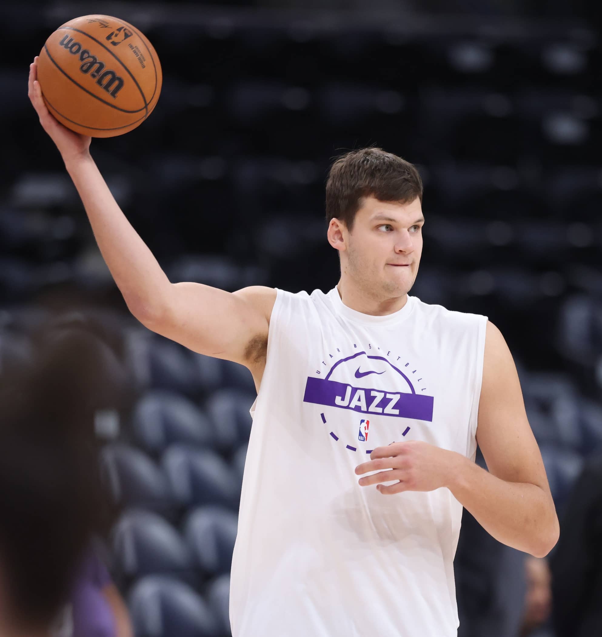 Utah Jazz center Walker Kessler (24) warms up before the game against the Phoenix Suns at Delta Center. Mandatory Credit: Rob Gray-Imagn Images