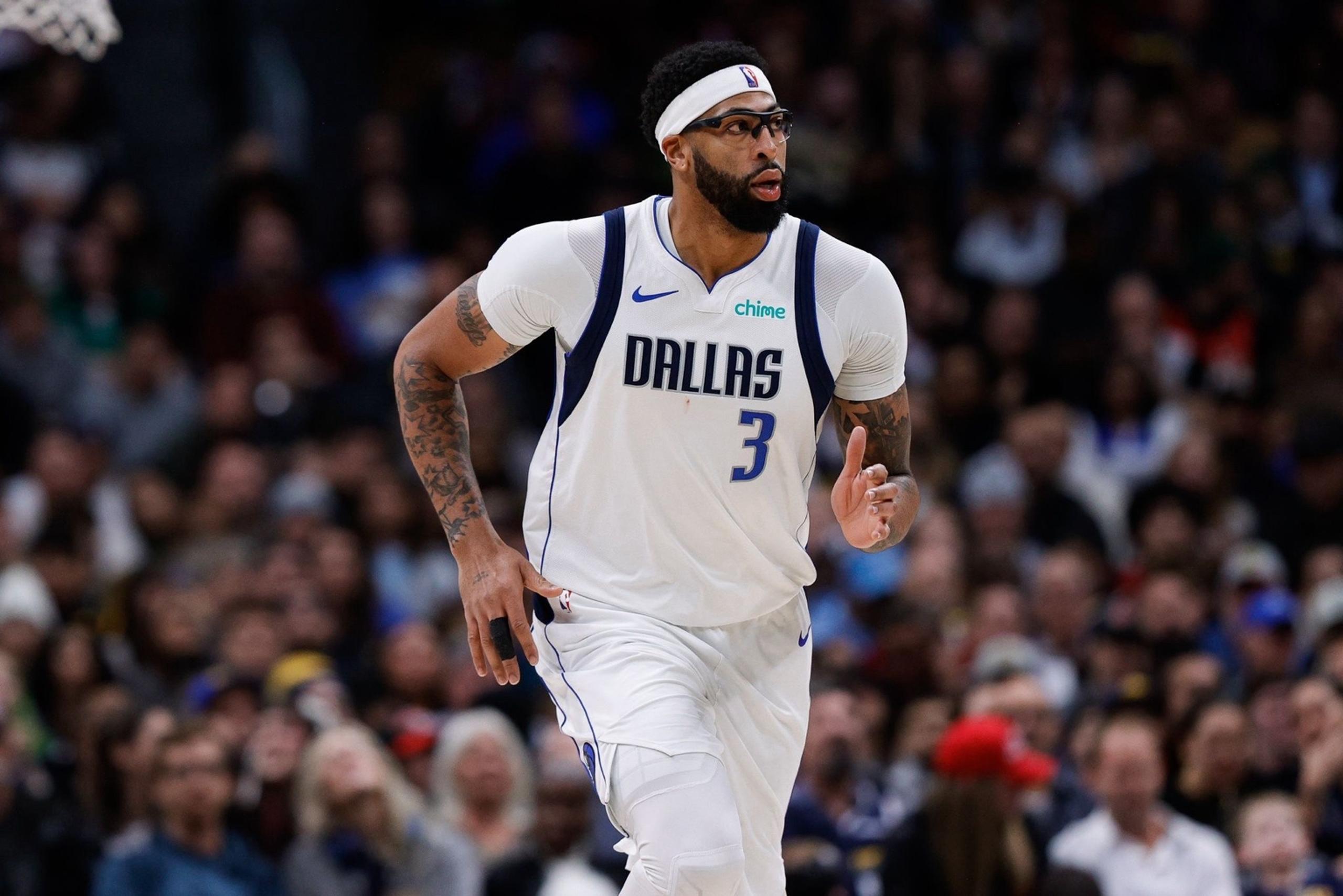 Dec 1, 2025; Denver, Colorado, USA; Dallas Mavericks forward Anthony Davis (3) in the fourth quarter against the Denver Nuggets at Ball Arena. Mandatory Credit: Isaiah J. Downing-Imagn Images