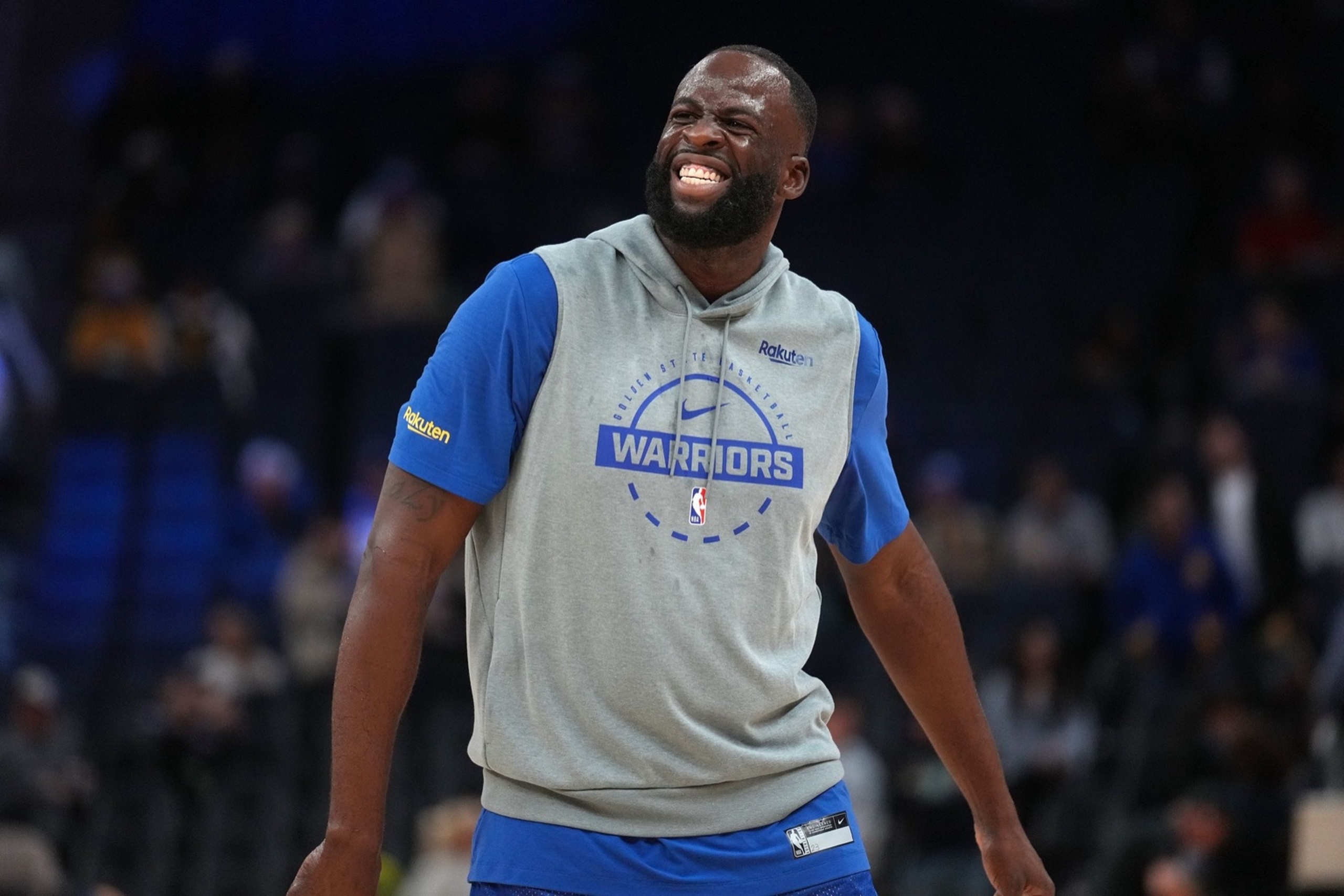 Dec 2, 2025; San Francisco, California, USA; Golden State Warriors forward Draymond Green (23) stands on the court before the start of the game against the Oklahoma City Thunder at the Chase Center. Mandatory Credit: Cary Edmondson-Imagn Images