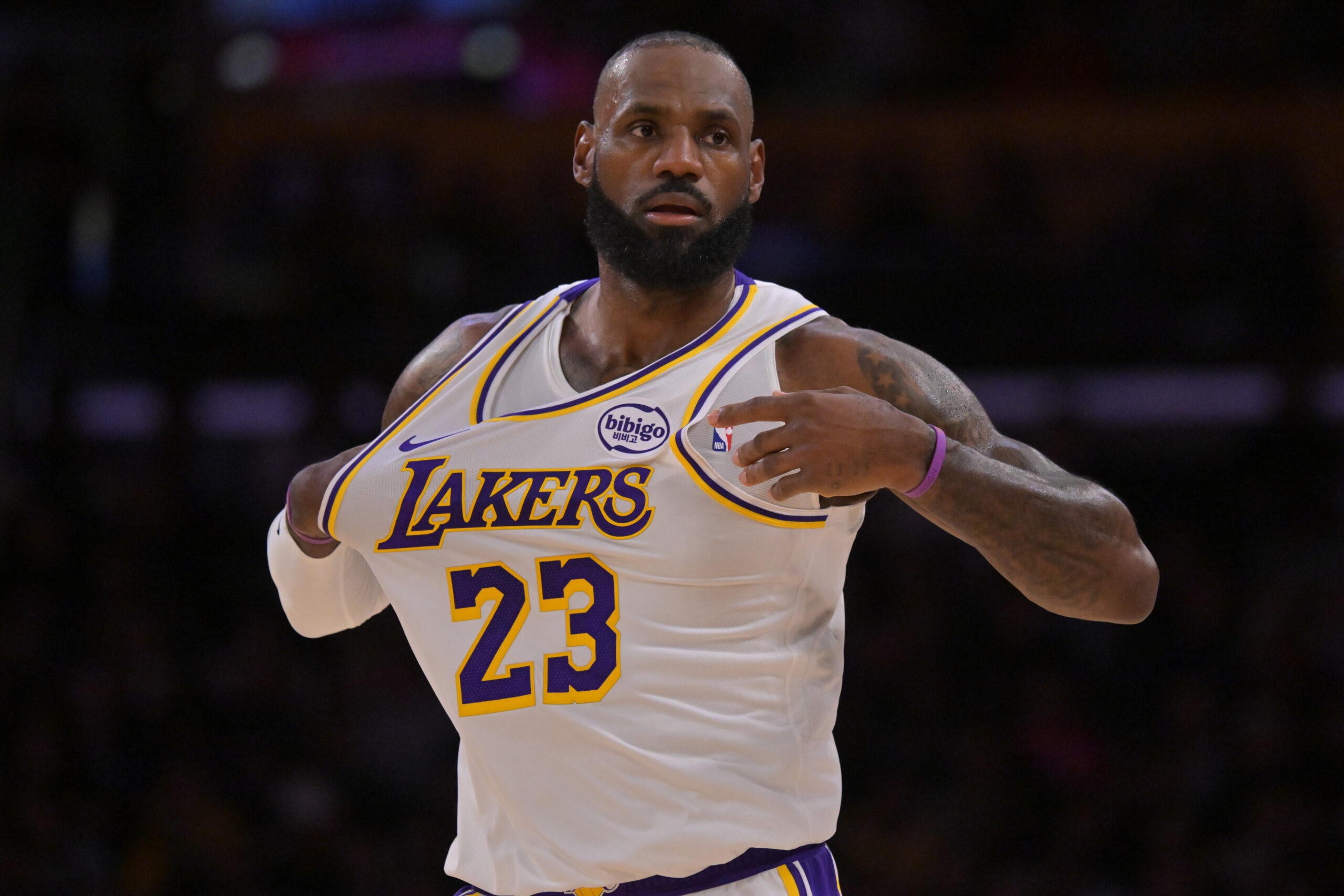 Dec 28, 2025; Los Angeles, California, USA; Los Angeles Lakers forward Lebron James (23) in the first half against the Sacramento Kings at Crypto.com Arena. Mandatory Credit: Jayne Kamin-Oncea-Imagn Images