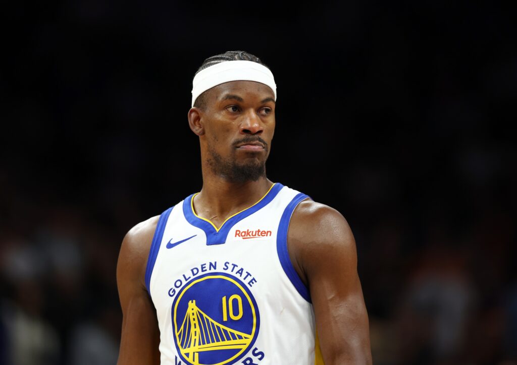Dec 18, 2025; Phoenix, Arizona, USA; Golden State Warriors forward Jimmy Butler III (10) against the Phoenix Suns at Mortgage Matchup Center. Mandatory Credit: Mark J. Rebilas-Imagn Images