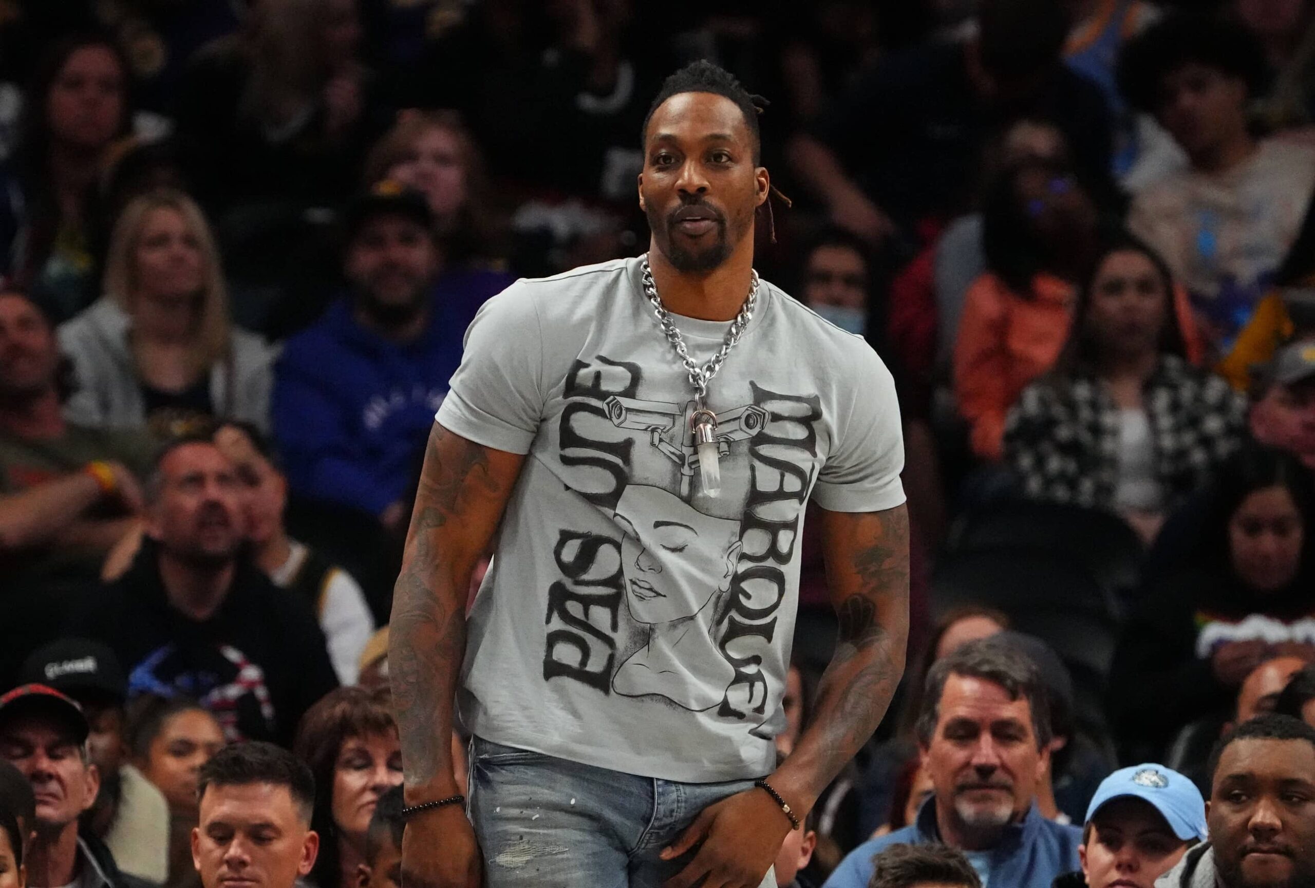 Denver, Colorado, USA; Dwight Howard during the second half of a game between the Los Angeles Lakers and the Denver Nuggets at Ball Arena. Mandatory Credit: Ron Chenoy-Imagn Images