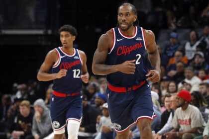 Memphis, Tennessee, USA; Los Angeles Clippers forward Kawhi Leonard (2) reacts during the second quarter against the Memphis Grizzlies at FedExForum. Mandatory Credit: Petre Thomas-Imagn Images