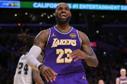 Los Angeles, California, USA; Los Angeles Lakers forward Lebron James (23) reacts after a missed basket during the second half against the San Antonio Spurs at Crypto.com Arena. Mandatory Credit: Jayne Kamin-Oncea-Imagn Images