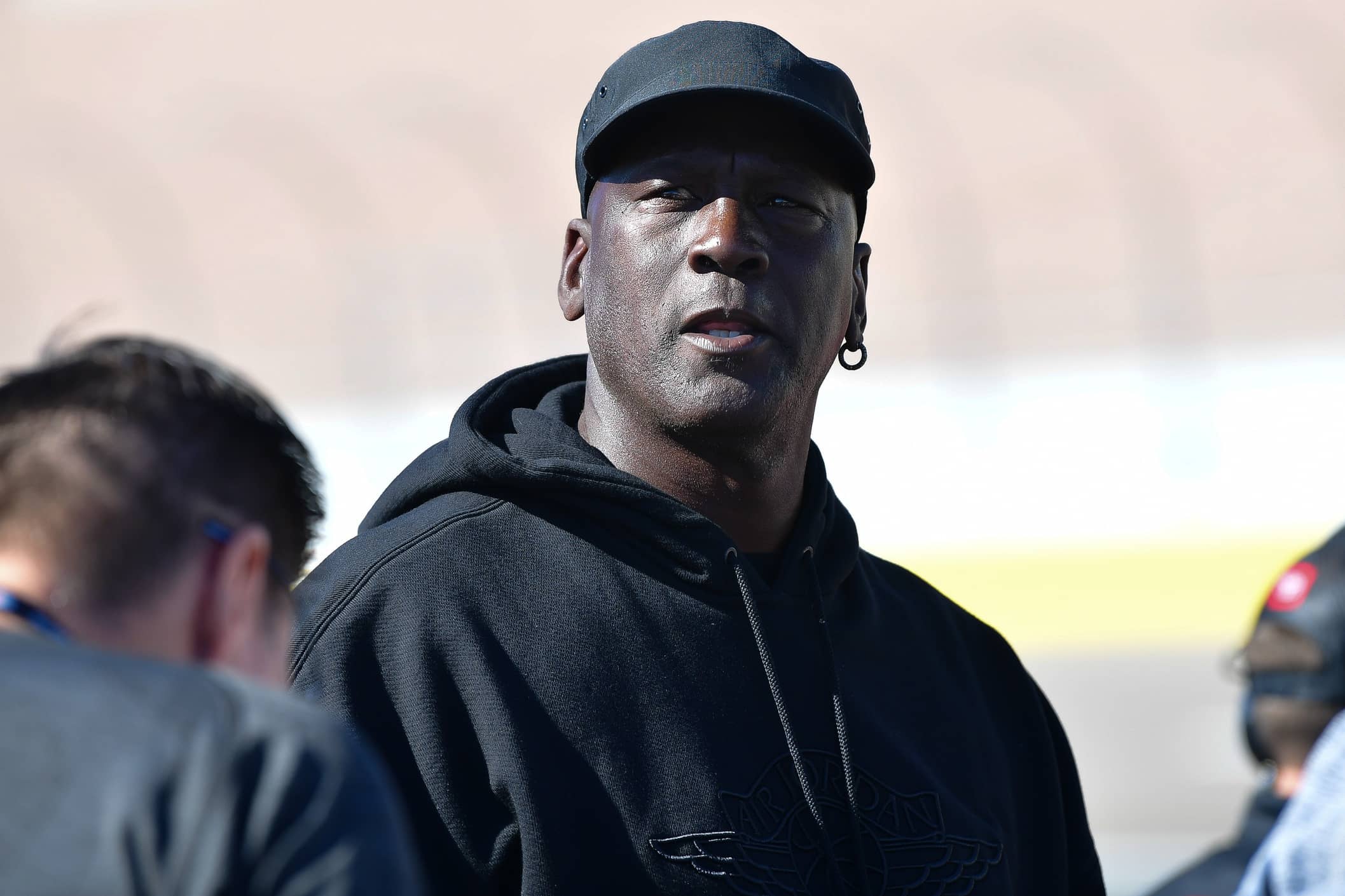 Las Vegas, Nevada, USA; NASCAR series team owner Michael Jordan in attendance during qualifying for the South Point 400 at Las Vegas Motor Speedway. Mandatory Credit: Gary A. Vasquez-Imagn Images