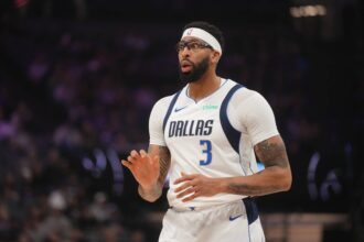 Dallas Mavericks forward Anthony Davis (3) reacts after being fouled against the Sacramento Kings in the first quarter at the Golden 1 Center.