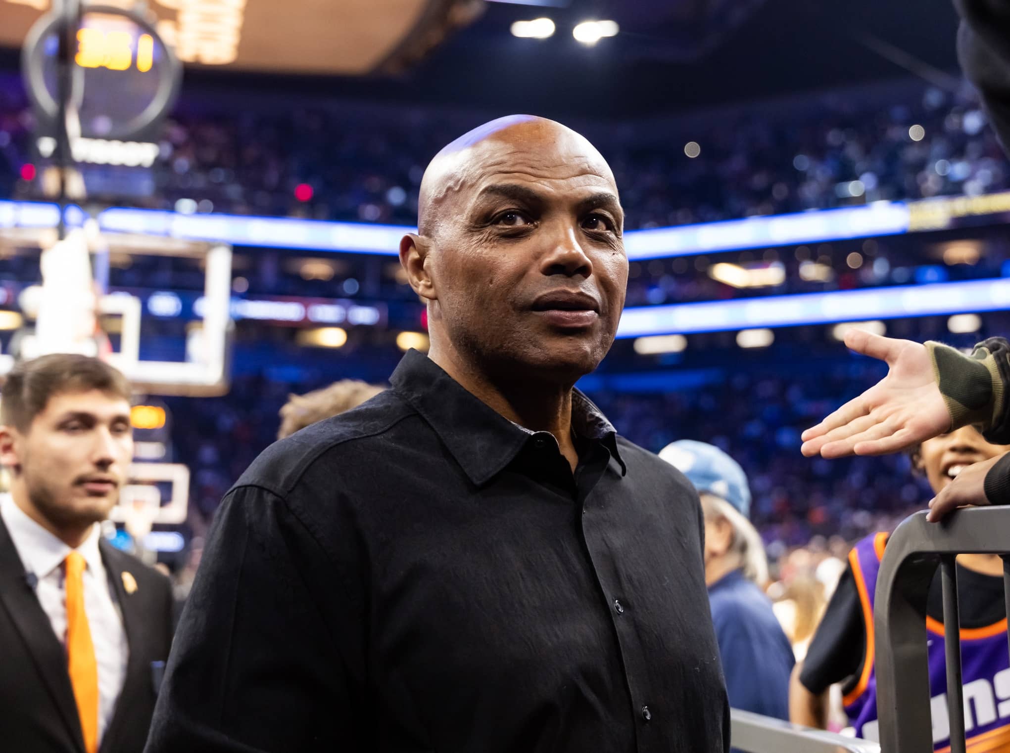 Nov 21, 2025; Phoenix, Arizona, USA; Phoenix Suns former player Charles Barkley in attendance against the Minnesota Timberwolves during an NBA Cup game at Mortgage Matchup Center. Mandatory Credit: Mark J. Rebilas-Imagn Images