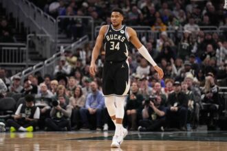 Jan 23, 2026; Milwaukee, Wisconsin, USA; Milwaukee Bucks forward Giannis Antetokounmpo (34) during the game against the Denver Nuggets at Fiserv Forum. Mandatory Credit: Jeff Hanisch-Imagn Images