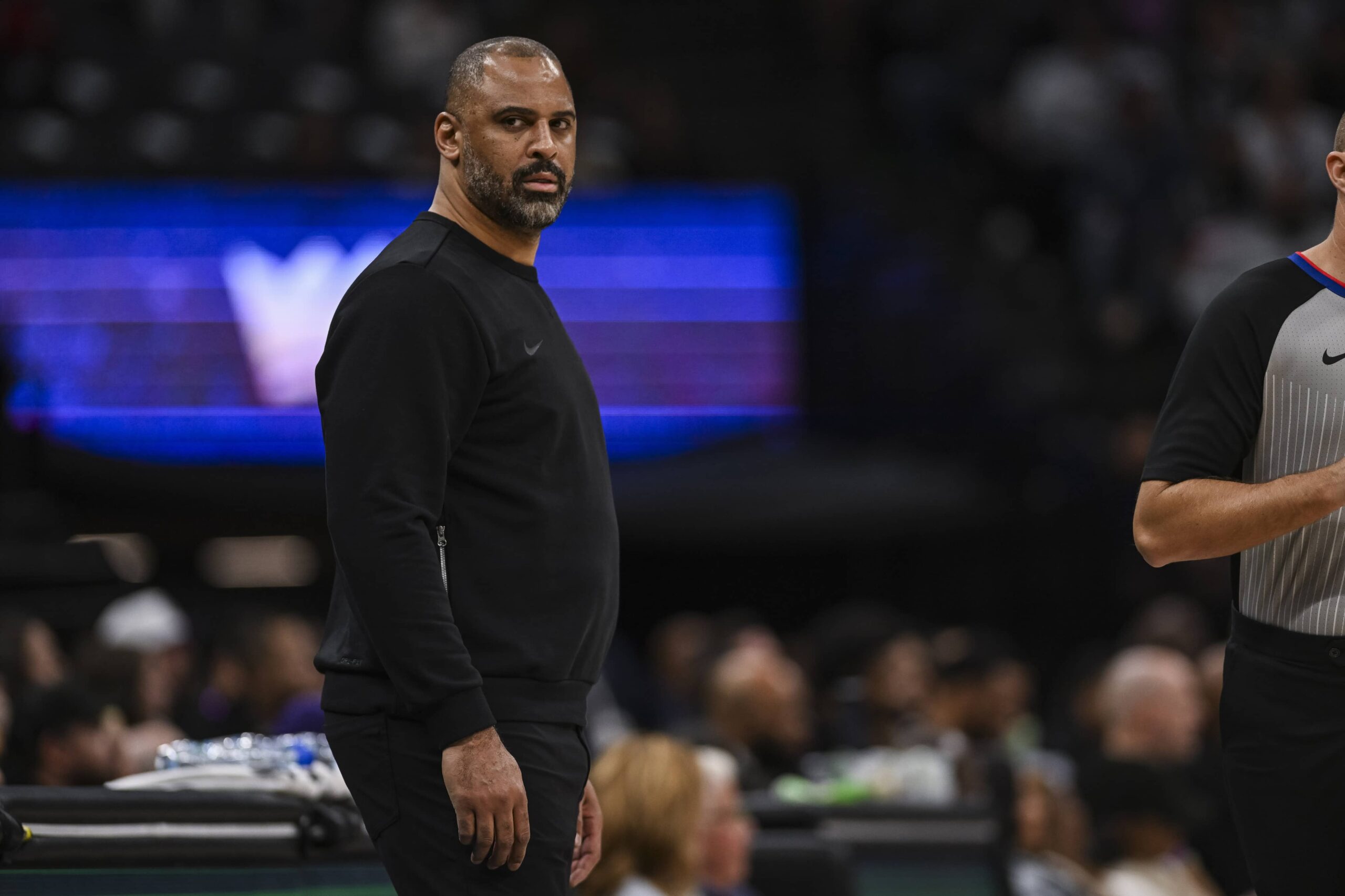 Jan 11, 2026; Sacramento, California, USA; Houston Rockets head coach Ime Udoka looks on during the second quarter against the Sacramento Kings at Golden 1 Center. Mandatory Credit: Justine Willard-Imagn Images