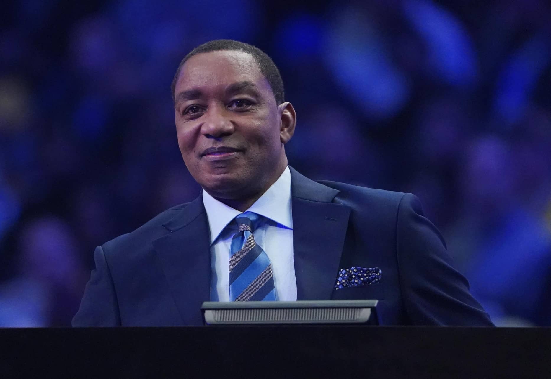 Isiah Thomas judges the Slam Dunk Contest during the 2022 NBA All-Star Saturday Night at Rocket Mortgage Field House.