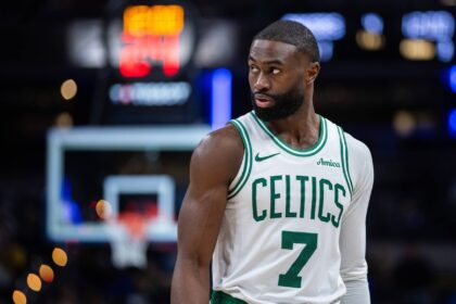 Boston Celtics guard/forward Jaylen Brown (7) in the second half against the Indiana Pacers at Gainbridge Fieldhouse.